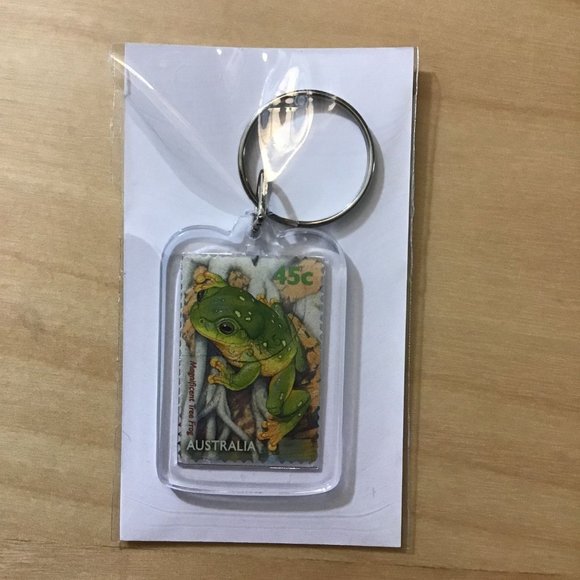 Frog Keychain, Frog Postage Stamp Gift - Picture 3 of 9